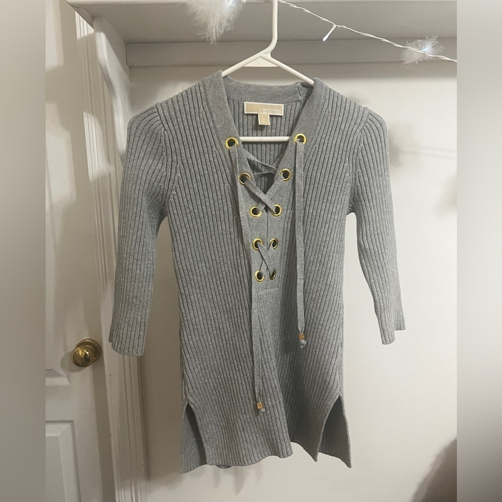 Michael Kors Lace Up Grey Sweater - Picture 2 of 5